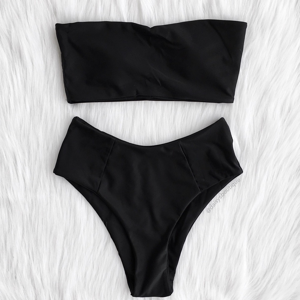 Black high waisted bandeau bikini set
